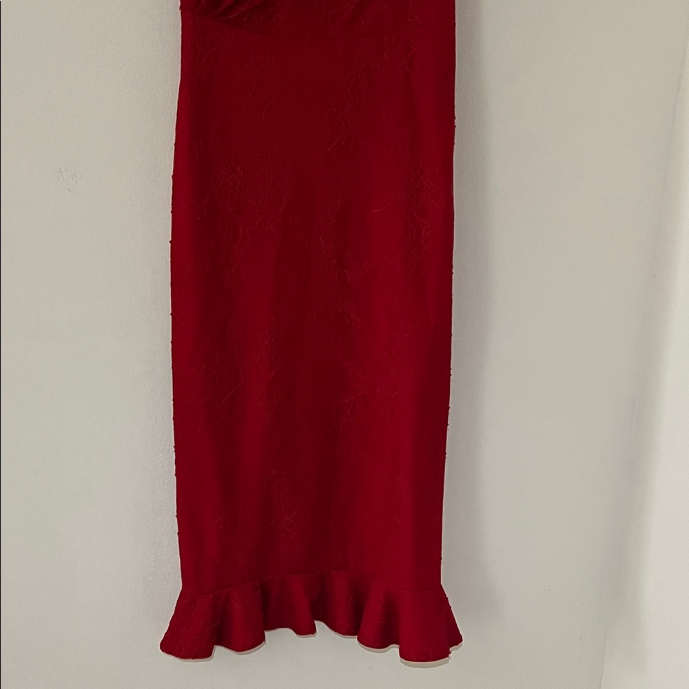 Michael Costello X Revolve Ericka Strapless Red Midi Dress - Picture 4 of 9
